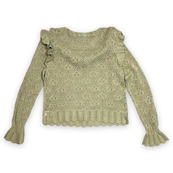 Loveshackfancy Natalie Ruffle Open Knit Sweater Sz Small - Picture 3 of 13
